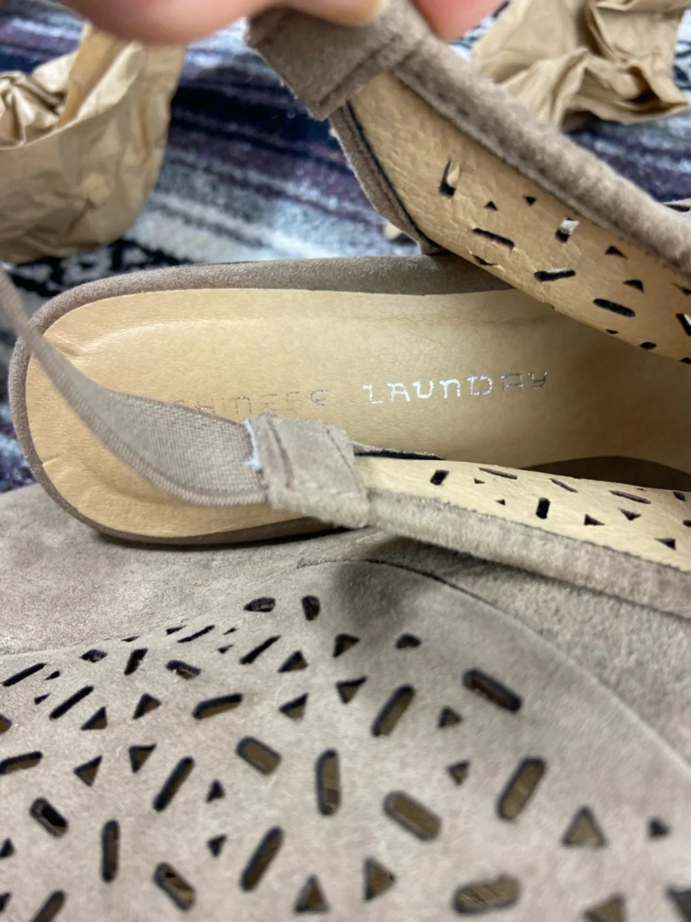 Chinese Laundry Taupe Platform Perforated Peep Toe Wedge Sandals High Heels 11